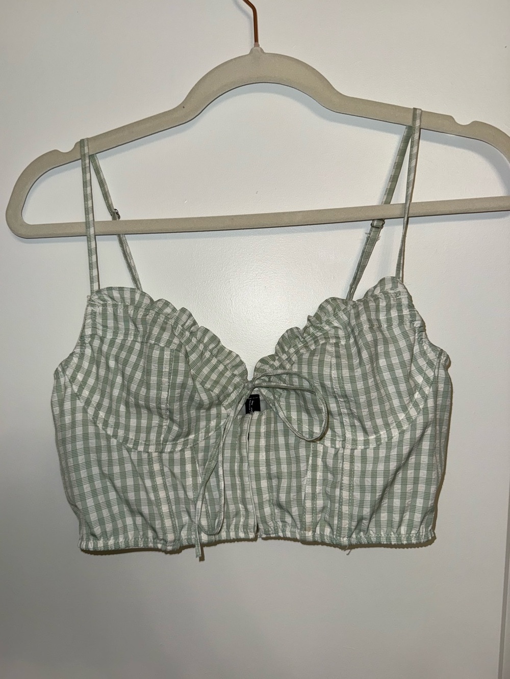 Urban Outfitters Sage Green Gingham Tie-Front Crop/Bralette